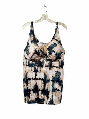 Cacique Tie-Dye Tankini Top with Knotted Front - Teal, Black  & Cream